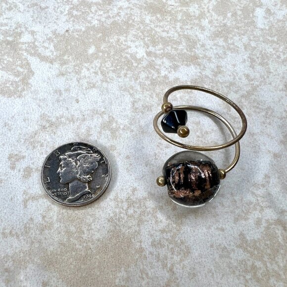 Silver Tone Glass Statement Ring Size 9 Modernist - Picture 2 of 4